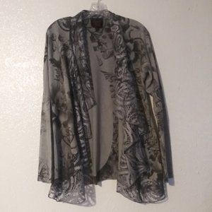 French Blue women's size M gray and black floral cardigan sweater